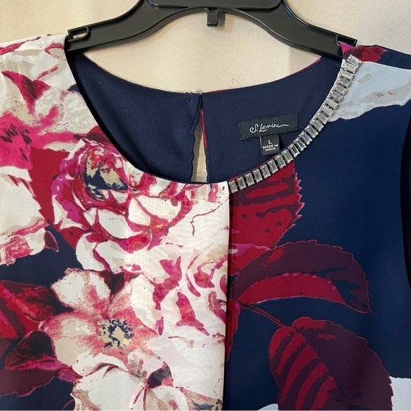 S. Levine Large Asymmetrical Tank Top Style Lined Blouse Gem Neckline - Picture 6 of 11